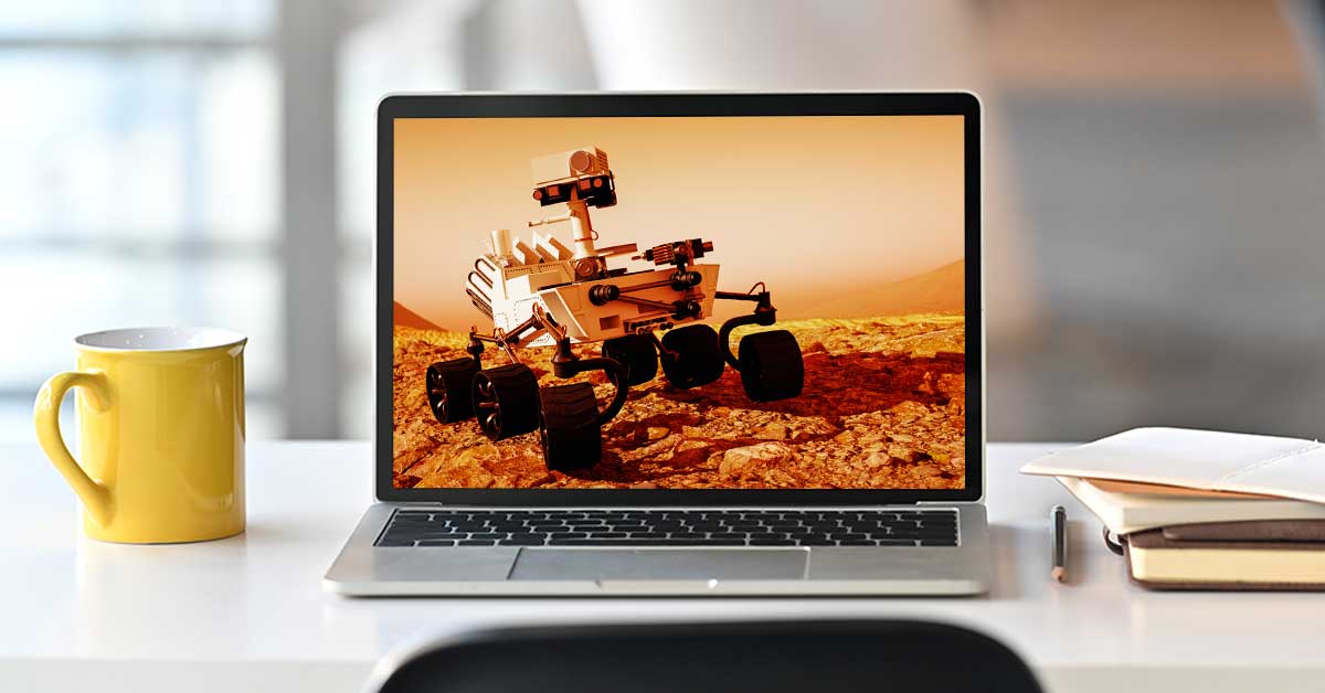 A computer screen featuring an image of the Mars Rover.